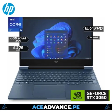 LAPTOP HP VICTUS 15-FA0033 GAMING - CORE i5-12450H 512GB SSD 8GB 15.60" FHD 144Hz WIN11 RTX 3050 4096MB PERFORMANCE BLUE