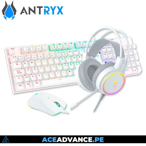 KIT GAMING AUDIFONO + TECLADO + MOUSE ANTRYX GC-3100 X3 WHITE, RED SWITCH