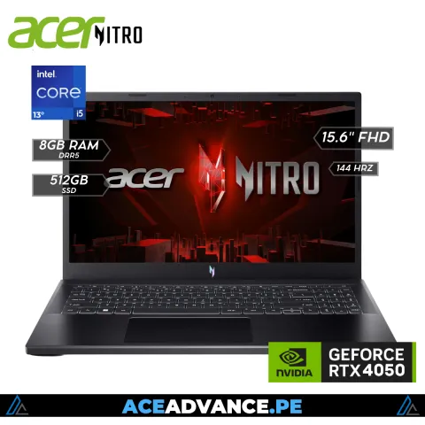 ACER NITRO V15 ANV15-51-51H9 GAMING - i5-13420H 512GB SSD 8GB 15.6' FHD 144Hz RTX 4050 6144MB  BLACK WIN11