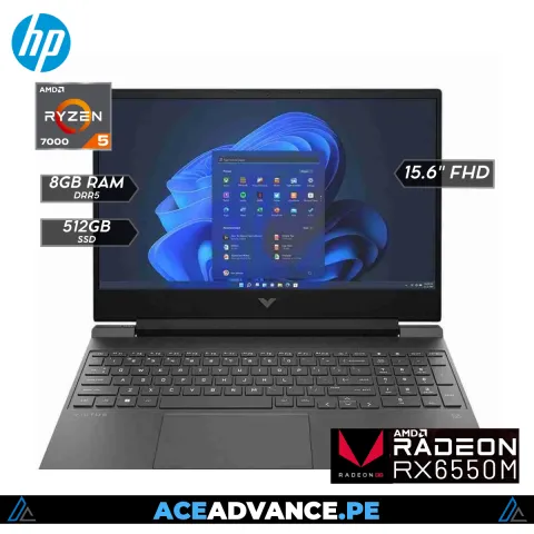 LAPTOP HP VICTUS 15-FB2063 GAMING - RYZEN 5 7535HS 512GB SSD 8GB 15.6" FHD WIN11 RX 6550M 4096MB MICA SILVER