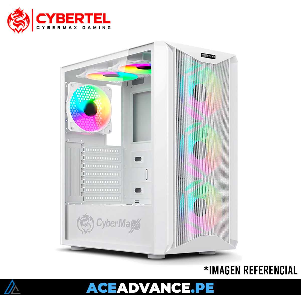 CASE CYBERTEL ELEMENT WHITE PLUS 6 FAN PANEL MESH