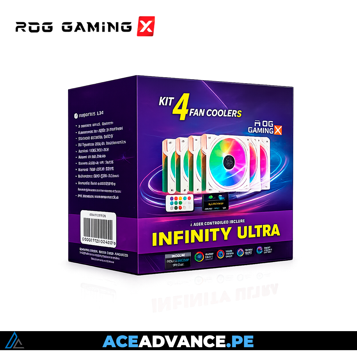 KIT 4 FAN COOLERS RGB INFINITY ULTRA ROG GAMING