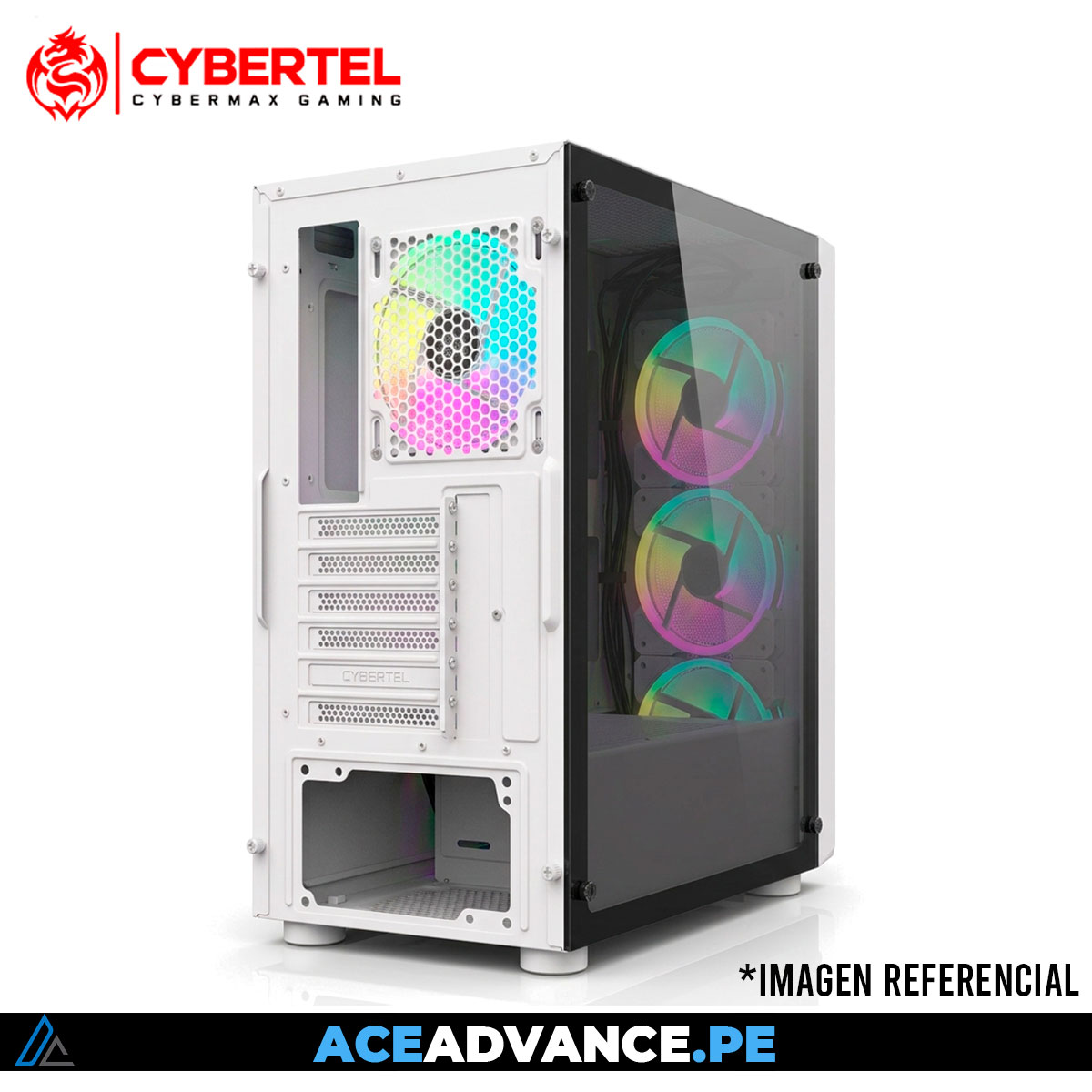 CASE CYBERTEL ELEMENT WHITE PLUS 6 FAN PANEL MESH — imagen 3