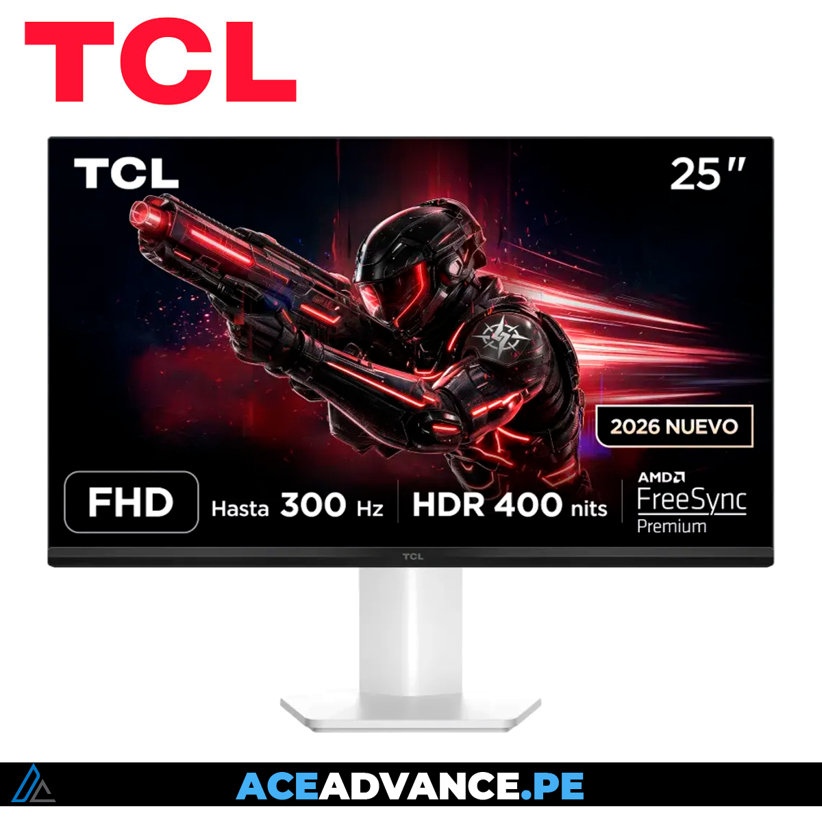 MONITOR GAMER TCL 25P1AD 25" IPS FHD 300HZ/OC 0.5MS WHITE