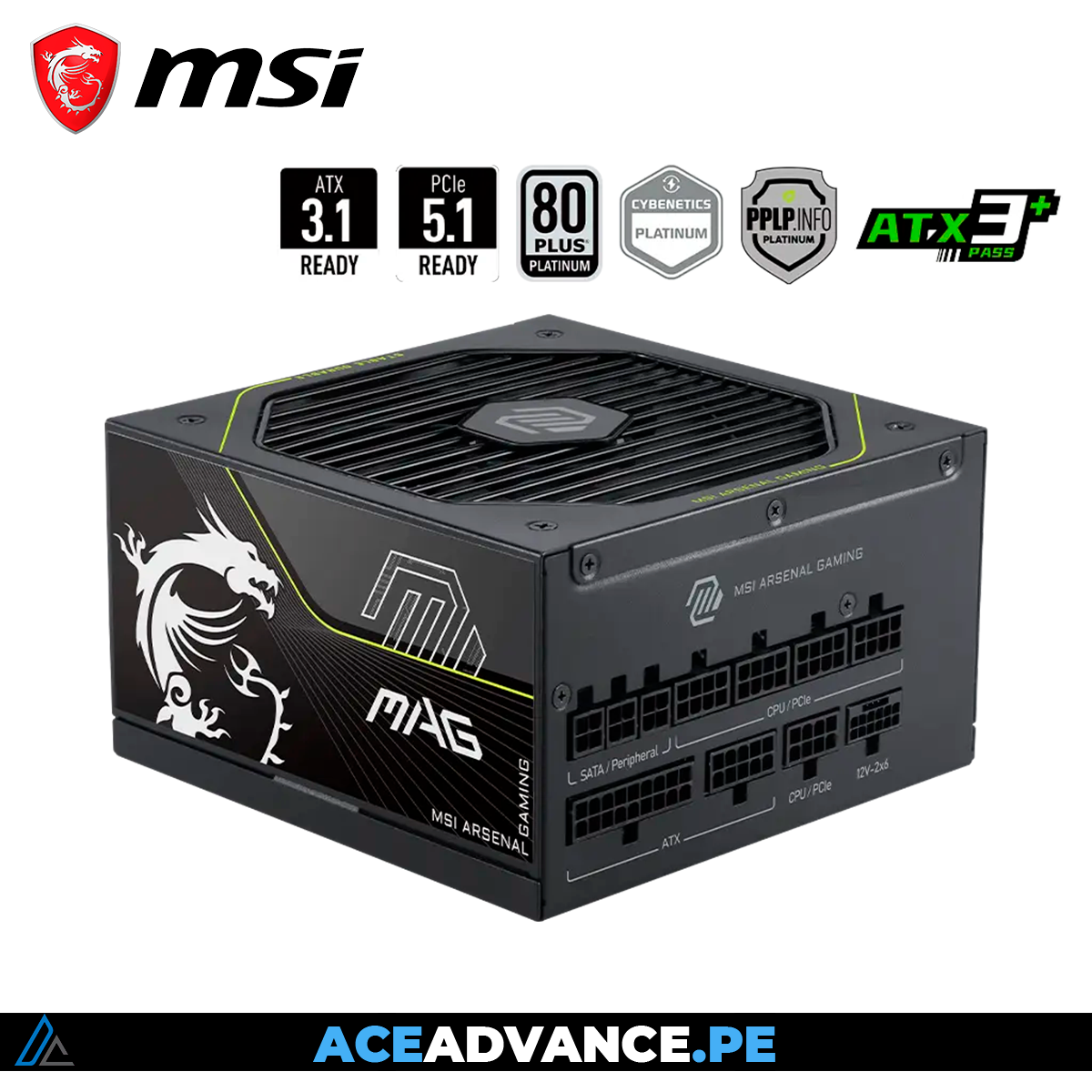 FUENTE MSI MAG A1200PLS PCIE5, 1200W, 80 PLUS Platinum, Formato ATX. — imagen 2