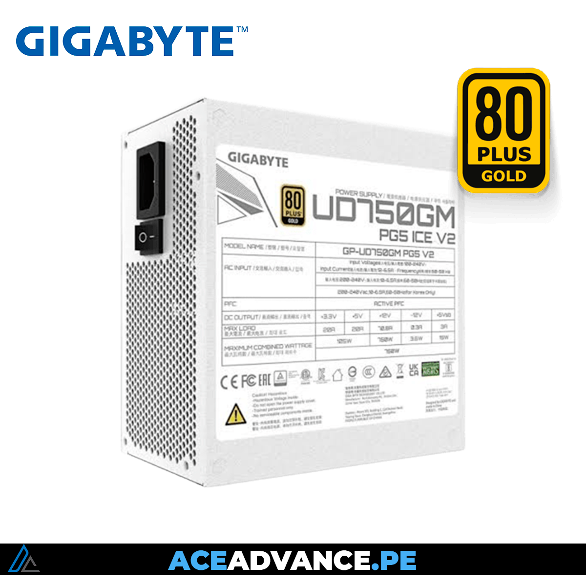 FUENTE DE PODER GIGABYTE UD750GM PG5 V2 ICE 750W 80+ GOLD FULL MODULAR