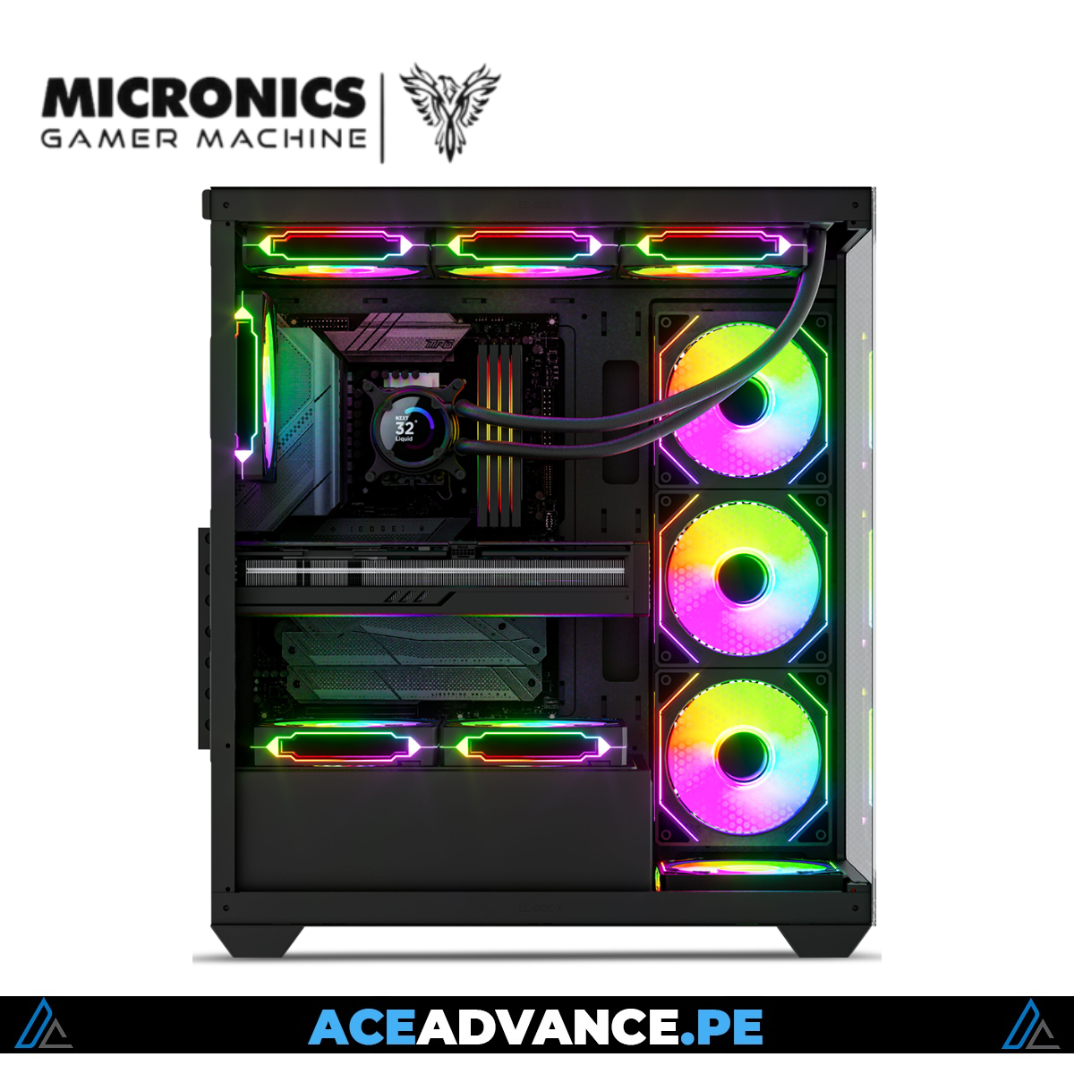 CASE GAMER MICRONICS ATX MATRIX 6FAN RGB SIN FUENTE