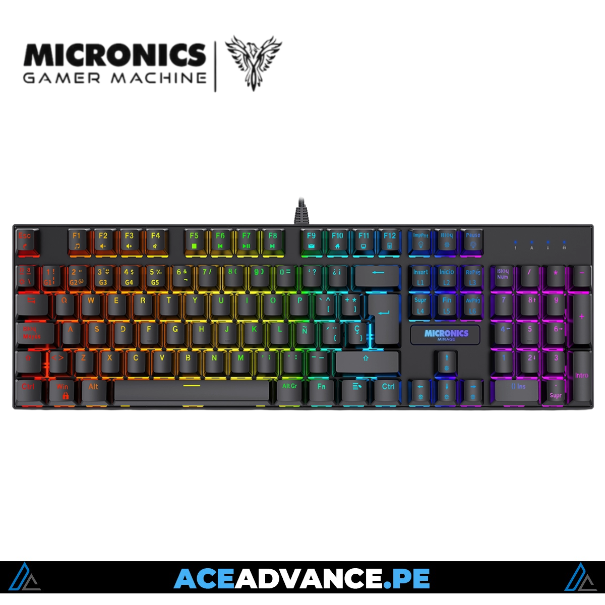 TECLADO MECANICO GAMER, MICRONICS, MIRAGE GK1003 BLACK RGB USB