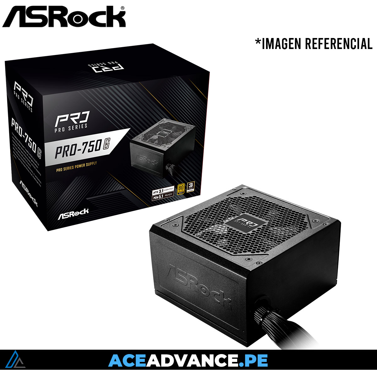 FUENTE DE PODER ASROCK POWER SUPPLY PRO-750G 80PLUS GOLD CERTIFICADA