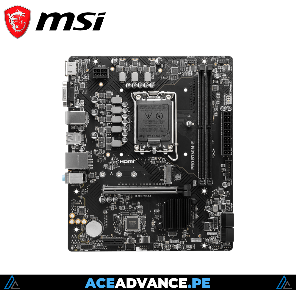 PLACA MADRE , MSI, B760M-E LGA 1700 2DIMMs DDR4 4800MHZ HMDI DP